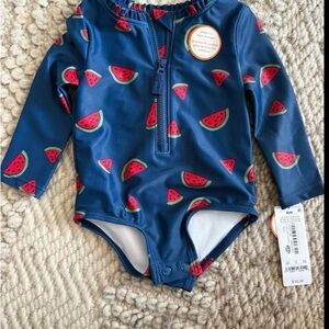 Carter's Blue Watermelon Print Kids Swim Rashguard 6 mo 1pc nwt zip ruffle girl